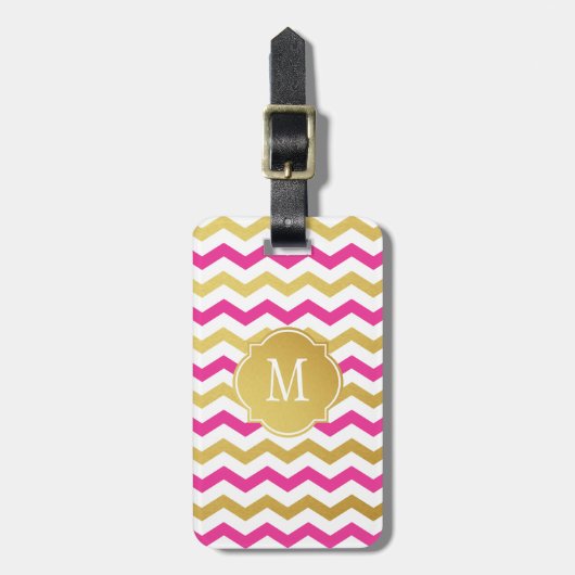 金ゴールド&ピンクシェブロンモノグラムラゲージタグ ラゲッジタグ (正面縦)