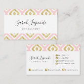 金ゴールド&ピンクシック&エレガントイカットパターン 名刺 (正面/裏面)
