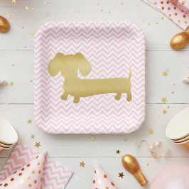 金ゴールド&ピンクダシュンドウィナードッグパーティープレート ペーパープレート