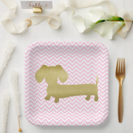 金ゴールド&ピンクダシュンドウィナードッグパーティープレート ペーパープレート