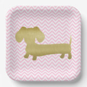 金ゴールド&ピンクダシュンドウィナードッグパーティープレート ペーパープレート (正面)