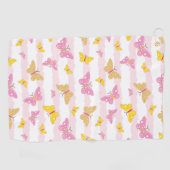 金ゴールド&ピンクバタフライ ゴルフタオル (横)