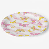 金ゴールド&ピンクバタフライ ペーパープレート (アングル)