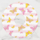 金ゴールド&ピンクバタフライ ワイングラスタグ (正面)