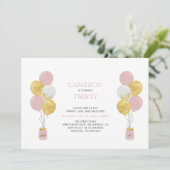 金ゴールド&ピンクバルーンモダン大人の誕生日パーティー 招待状 (スタンド正面)
