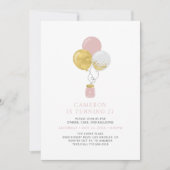 金ゴールド&ピンクバルーンモダン大人の誕生日パーティー 招待状 (正面)