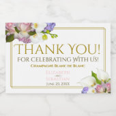 金ゴールド&ピンクフローラパステル結婚ズサンキューミニ スパークリングワインラベル (シングルラベル)