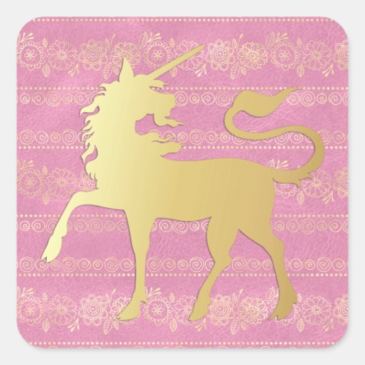 金ゴールド&ピンクボヘミアンパターン&ユニコーン スクエアシール (正面)