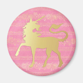 金ゴールド&ピンクボヘミアンパターン&ユニコーン マグネット