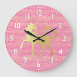 金ゴールド&ピンクボヘミアンパターン&ユニコーン ラージ壁時計