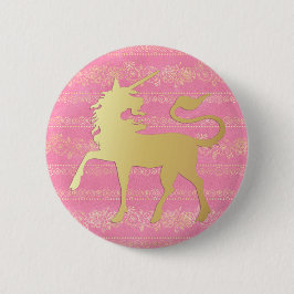 金ゴールド&ピンクボヘミアンパターン&ユニコーン 缶バッジ