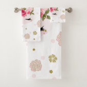 金ゴールド&ピンクユニコーンフラワー開花トレンディーかわいい バスタオルセット (インサイチュ)