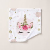 金ゴールド&ピンクユニコーンフラワー開花トレンディーかわいい バスタオルセット (ウォッシュタオル)