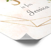 金ゴールド&ピンクローズベビーネームモノグラム ポスター (角)