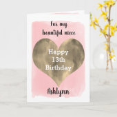 金ゴールド&ピンク姪13誕生日 カード (黄色い花)