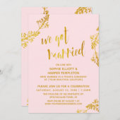 金ゴールド&ピンク私たち得は結婚した結婚式の後 招待状 (正面/裏面)