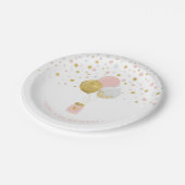 金ゴールド&ピンク紙吹雪、バルーン1st誕生日 ペーパープレート (アングル)