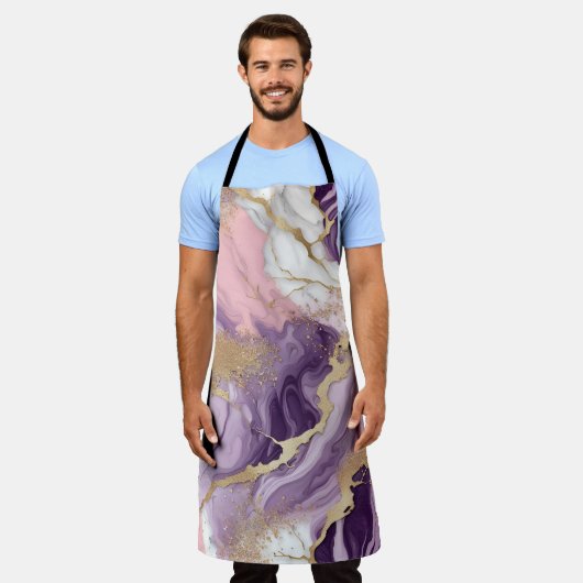 金ゴールド、ピンク花崗岩、白い大理石デザイン エプロン (着用した状態)