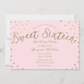 金ゴールド&ピンク赤面モダンスウィート16バースデーパーティー 招待状 (正面)