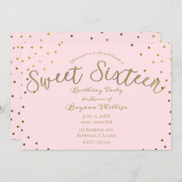 金ゴールド&ピンク赤面モダンスウィート16バースデーパーティー 招待状