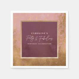 金ゴールド&ピンク40th誕生日パーティー スタンダードカクテルナプキン