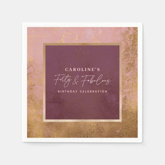 金ゴールド&ピンク40th誕生日パーティー スタンダードカクテルナプキン (正面)