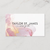 金ゴールド・ピンク・ウォーター・カラー・カ絵画リグラフィの(ばちゃばちゃ)跳ねる 名刺 (正面)