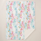 金ゴールド、ピンク&ブルー水色フローラシェルパブランケット シェルパブランケット (正面)