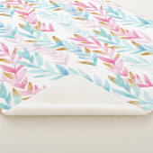 金ゴールド、ピンク&ブルー水色フローラシェルパブランケット シェルパブランケット (3/4)