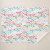 金ゴールド、ピンク&ブルー水色フローラシェルパブランケット シェルパブランケット (正面(横))