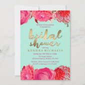 金ゴールド、ピンク&ミントフローラブライダルシャワー招待状 招待状 (正面)