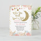 金ゴールド·ピンク·リトル·スター·ベビー·シャワー 招待状 (スタンド正面)