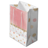 金ゴールド，ピンク，水玉模様，パステルガーリー，甘い，シック ミディアムペーパーバッグ (正面アングル)