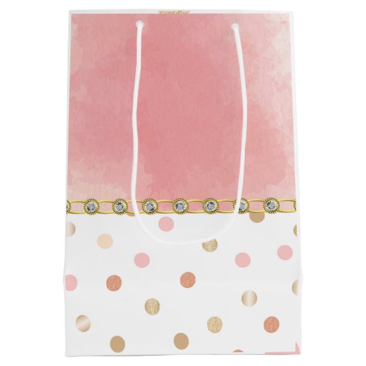 金ゴールド,ピンク,水玉模様,パステルガーリー,甘い,シック ミディアムペーパーバッグ (裏面)
