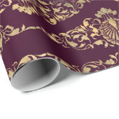 金ゴールド·ピーコックスとフィリグリーオン·バルゴンディ ラッピングペーパー (ロールコーナー)