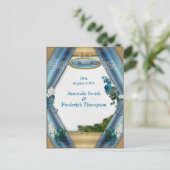 金ゴールド、ピーコック2羽、エメラルドグリーンシルクの羽毛 案内ポストカード (スタンド正面)