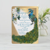 金ゴールド、ピーコック、エメラルドグリーンシルクの羽毛 招待状 (スタンド正面)