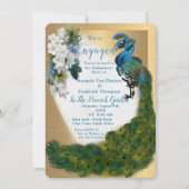 金ゴールド、ピーコック、エメラルドグリーンシルクの羽毛 招待状 (正面)