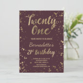 金ゴールド·フェイク紙吹雪·レッド·シック21歳の誕生日 招待状 (スタンド正面)