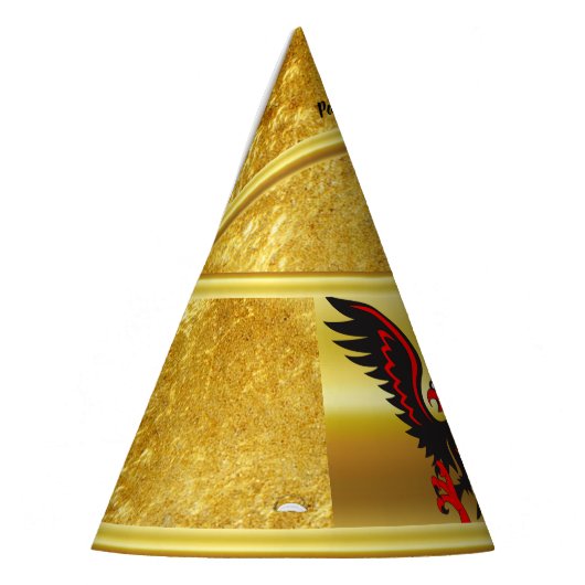 金ゴールド・フォイルのテクスチャを持つ漫画の黒と赤のワシ パーティーハット (左)