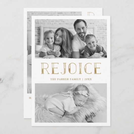 金ゴールド |フォトク数々のリスマス シーズンカード (正面/裏面)