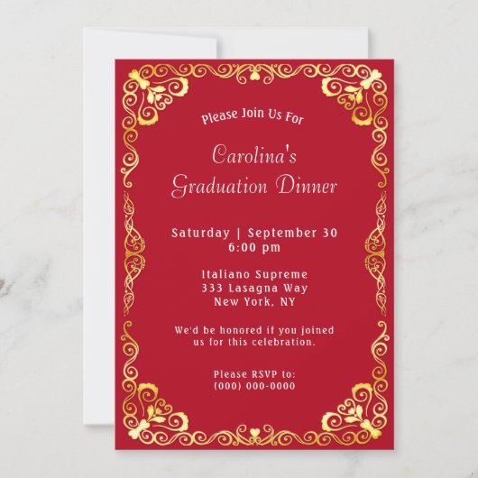 金ゴールド・フレーム・レッドの卒業 招待状 (正面)