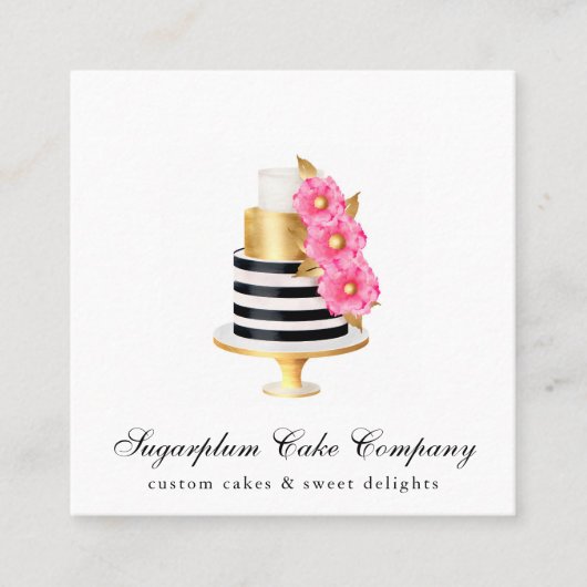 金ゴールド&フローラケーキ&ベーカリー名刺 スクエア名刺 (正面)