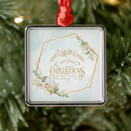 金ゴールド、フローラフラムクリスマス結婚した メタルオーナメント