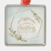 金ゴールド、フローラフラムクリスマス結婚した メタルオーナメント (正面)