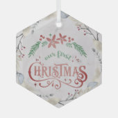 金ゴールド、フローラフレームクリスマス結婚した ガラスオーナメント (正面)