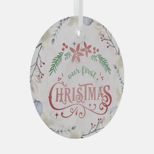 金ゴールド、フローラフレームクリスマス結婚した ガラスオーナメント (正面右)