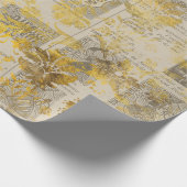 金ゴールド·フローラ·スクロールとヴィンテージ·ニュースプリント ラッピングペーパー (角)