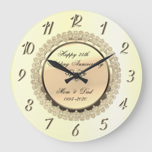 金ゴールド·フローラ·ダ結婚イヤモンド25周年 ラージ壁時計 (正面)