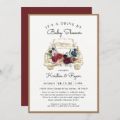 金ゴールド·フローラ·ドライブ·スルー·ベビー·シャワー 招待状 (正面/裏面)